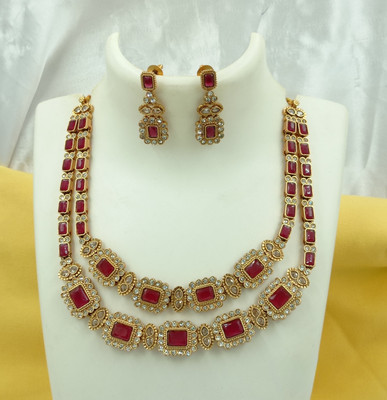 Joyful Brass Maroon Jewellery Set(Pack of 1)