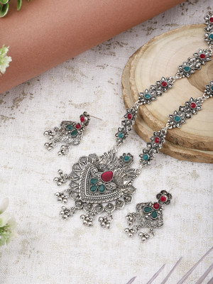 DEGHLAM Zinc Silver Green, Maroon Jewellery Set(Pack of 3)