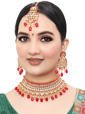 SHIV SHAKTI JEWELLERS Alloy Gold-plated Red Jewellery Set(Pack of 1)