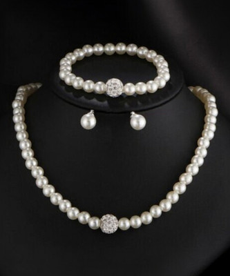 Gargish Fashion Glass Silver White Jewellery Set(Pack of 1)