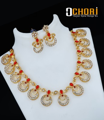 OChori Brass Gold-plated Red Jewellery Set(Pack of 1)