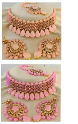 Ruhi Alloy Gold-plated Pink, Gold Jewellery Set(Pack of 1)