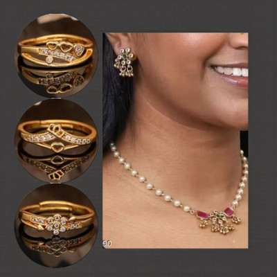 REEWAZIMPERIAL Brass Gold-plated Red, White, Gold Jewellery Set(Pack of 4)