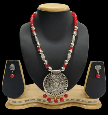 HARIHARA FASHION Oxidised Silver Red Jewellery Set(Pack of 1)
