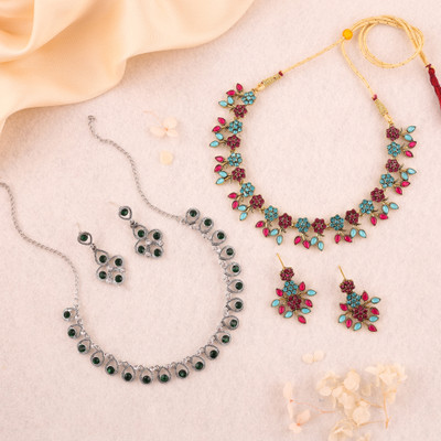 Alasca Brass Gold-plated Silver, Gold, Green, Blue, Pink Jewellery Set(Pack of 2)