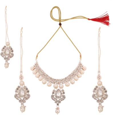 CHARMING JEWELS Brass Gold-plated White Jewellery Set(Pack of 4)