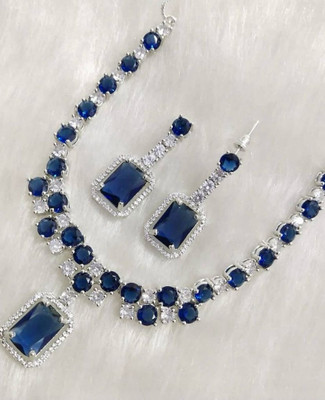 Zoey Brass Silver Blue, Silver Jewellery Set(Pack of 3)