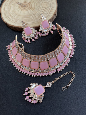 VATSALYA creation Alloy Gold-plated Pink Jewellery Set(Pack of 3)