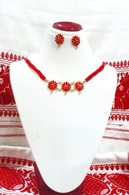 shree balaji gold Brass, Copper, Dori Gold-plated Red Jewellery Set(Pack of 1)