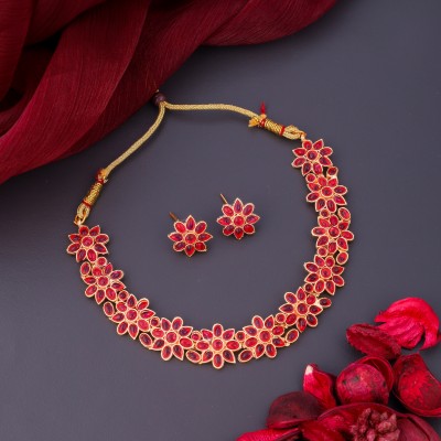 FALLALERY Alloy Gold-plated Red Jewellery Set(Pack of 1)