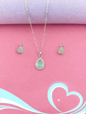 Pihoo Enterprise Alloy Silver Turquoise Jewellery Set(Pack of 1)