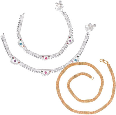 AanyaCentric Alloy Silver, Gold-plated Gold Jewellery Set(Pack of 3)