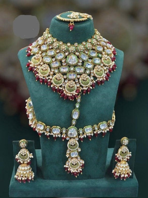 MAHADEV Alloy Gold-plated Maroon Jewellery Set(Pack of 1)