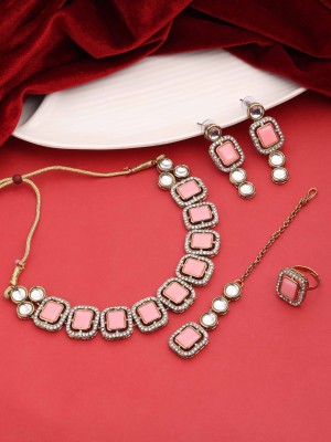 SAIYONI Alloy Gold-plated Pink Jewellery Set(Pack of 5)