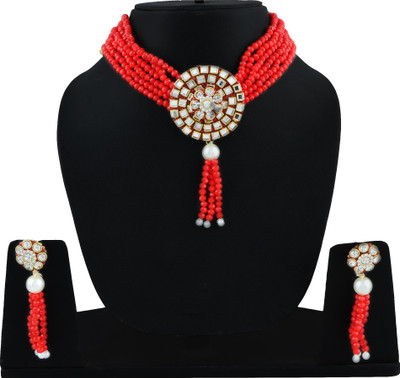 sarthak royal Crystal, Alloy Gold-plated Red Jewellery Set(Pack of 1)