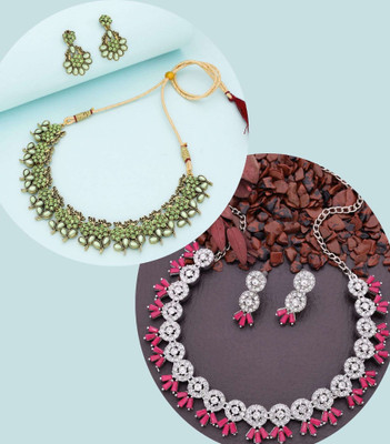 Divastri Brass Gold-plated Multicolor Jewellery Set(Pack of 2)