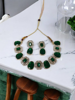 Rukma Alloy Gold-plated Green Jewellery Set(Pack of 1)