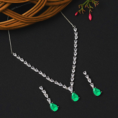 Zoey Brass Rhodium Green, Silver Jewellery Set(Pack of 3)