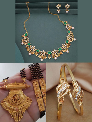 VEDDAA Brass Gold-plated Blue, Maroon Jewellery Set(Pack of 3)