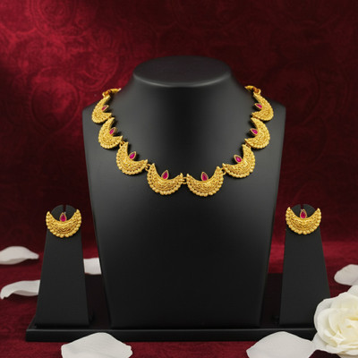 Navadurga Jewels Brass Gold-plated Ruby Red Jewellery Set(Pack of 1)