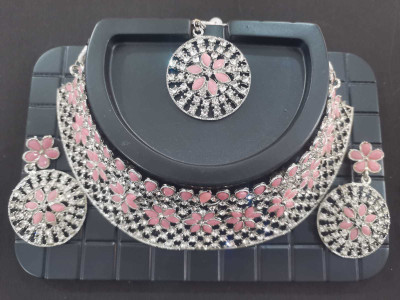 Nandini Oxidised Silver Silver Pink Jewellery Set(Pack of 1)