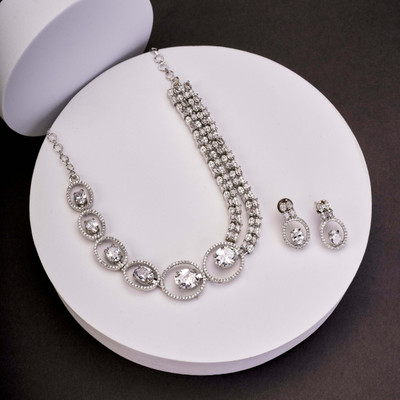 Opal Touch Brass Rhodium White Jewellery Set(Pack of 2)