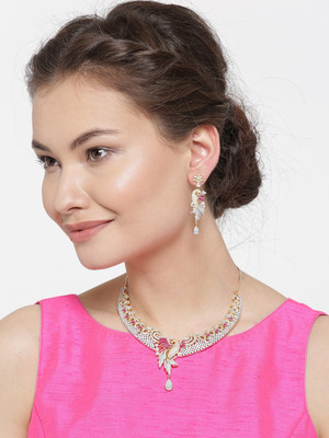 Divastri Alloy Gold-plated Pink Jewellery Set(Pack of 3)