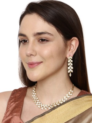 Anika's Creation Brass Gold-plated White Jewellery Set(Pack of 3)