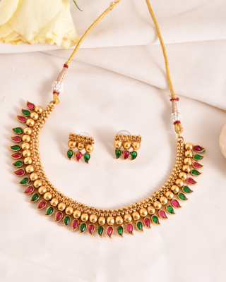 DASTOOR Alloy Gold-plated Multicolor, Gold, Red, Green Jewellery Set(Pack of 1)