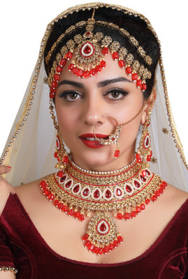 SS IMITATION JEWELLERY Alloy Gold-plated Red Jewellery Set(Pack of 4)