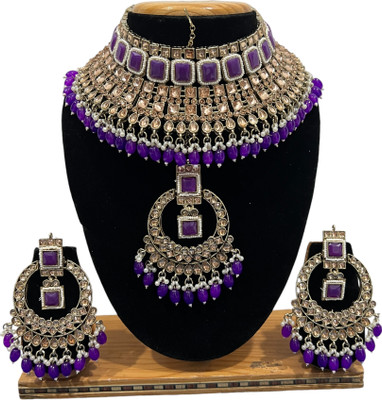 SS IMITATION JEWELLERY Alloy Gold-plated Purple Jewellery Set(Pack of 3)