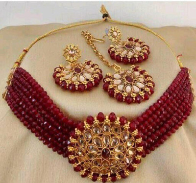 Ruhi Alloy Maroon Jewellery Set(Pack of 1)