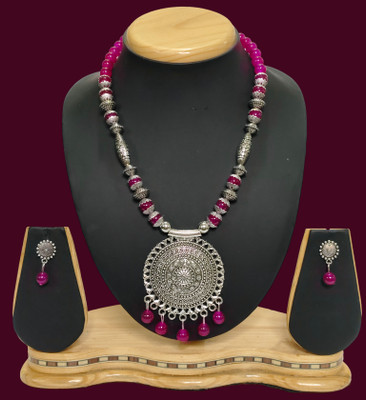 HARIHARA FASHION Oxidised Silver Pink Jewellery Set(Pack of 1)