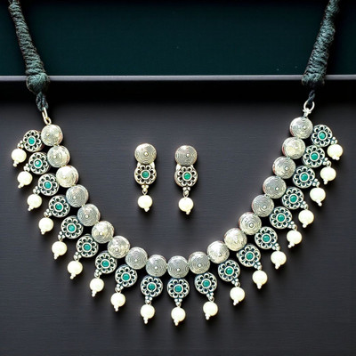 Aroras Bridal & Fashion Jewellery Brass Silver Green, Silver Jewellery Set(Pack of 1)