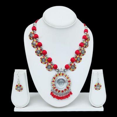 lookat Fabric, Oxidised Silver, Alloy Brass Red, Silver, Yellow Jewellery Set(Pack of 1)