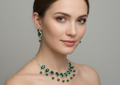 AZC CREATIONS Alloy Silver Silver, Green Jewellery Set(Pack of 3)