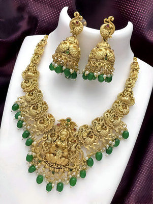 YIMBLI Brass Gold-plated Gold, Green Jewellery Set(Pack of 1)
