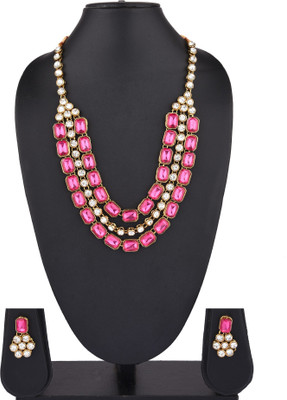 KV Fashion Alloy Gold-plated Pink Jewellery Set(Pack of 1)