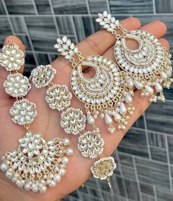 Prime Inclusive Brass Gold-plated White Jewellery Set(Pack of 1)