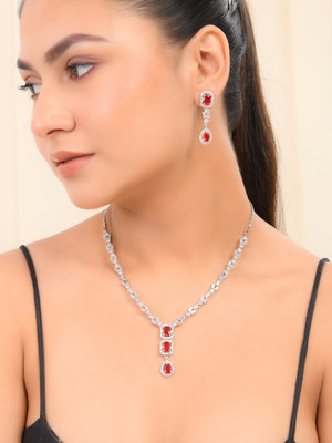 Silvermerc Designs Brass Silver Red Jewellery Set(Pack of 1)