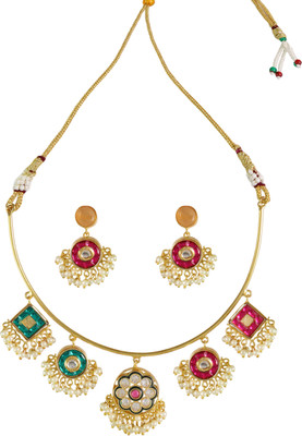 khannak Brass, Stone Gold-plated Gold, Multicolor, White Jewellery Set(Pack of 1)