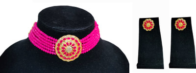 Sheetal Stone, Crystal Gold-plated Gold, Pink Jewellery Set(Pack of 1)