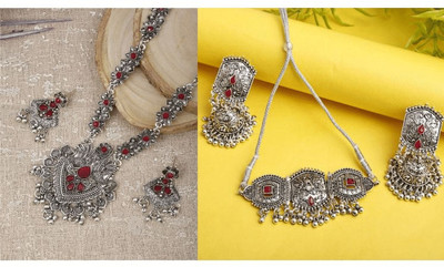 Anamya Collections Alloy Maroon Jewellery Set(Pack of 2)