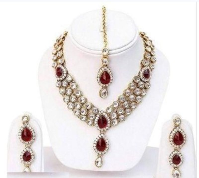 Shivay Fashion LLP Alloy Gold-plated Maroon Jewellery Set(Pack of 1)