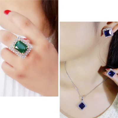 house of common Alloy Sterling Silver Blue, Green Jewellery Set(Pack of 3)