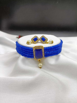 MAHADEV Alloy Gold-plated Blue Jewellery Set(Pack of 3)