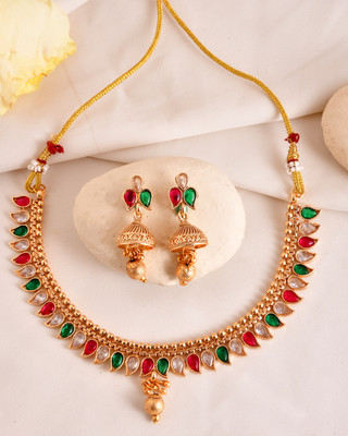 DASTOOR Alloy Gold-plated Multicolor, Gold, Red, Green Jewellery Set(Pack of 1)