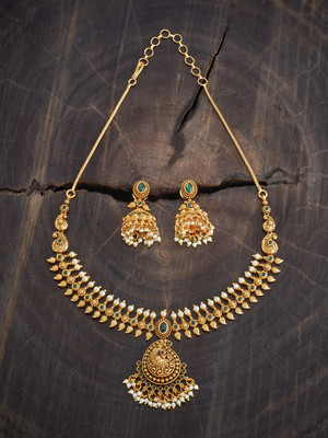 Kushal's Fashion Jewellery Copper Gold-plated Green Jewellery Set(Pack of 3)