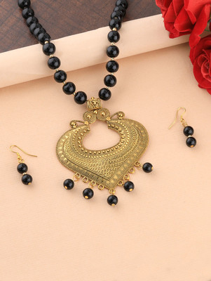 NM CREATION Alloy Gold-plated Gold, Black Jewellery Set(Pack of 1)