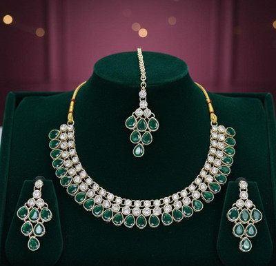 ZOVYA Brass Gold-plated Green Jewellery Set(Pack of 1)